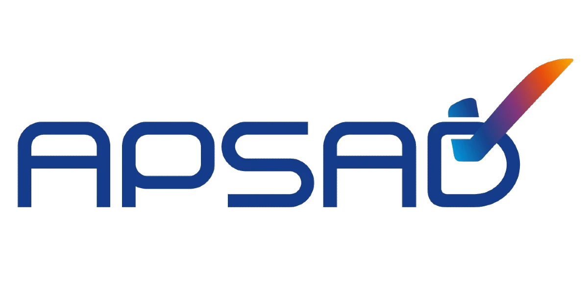 Blue 'APSAD' logo with an orange checkmark on the letter 'D'.